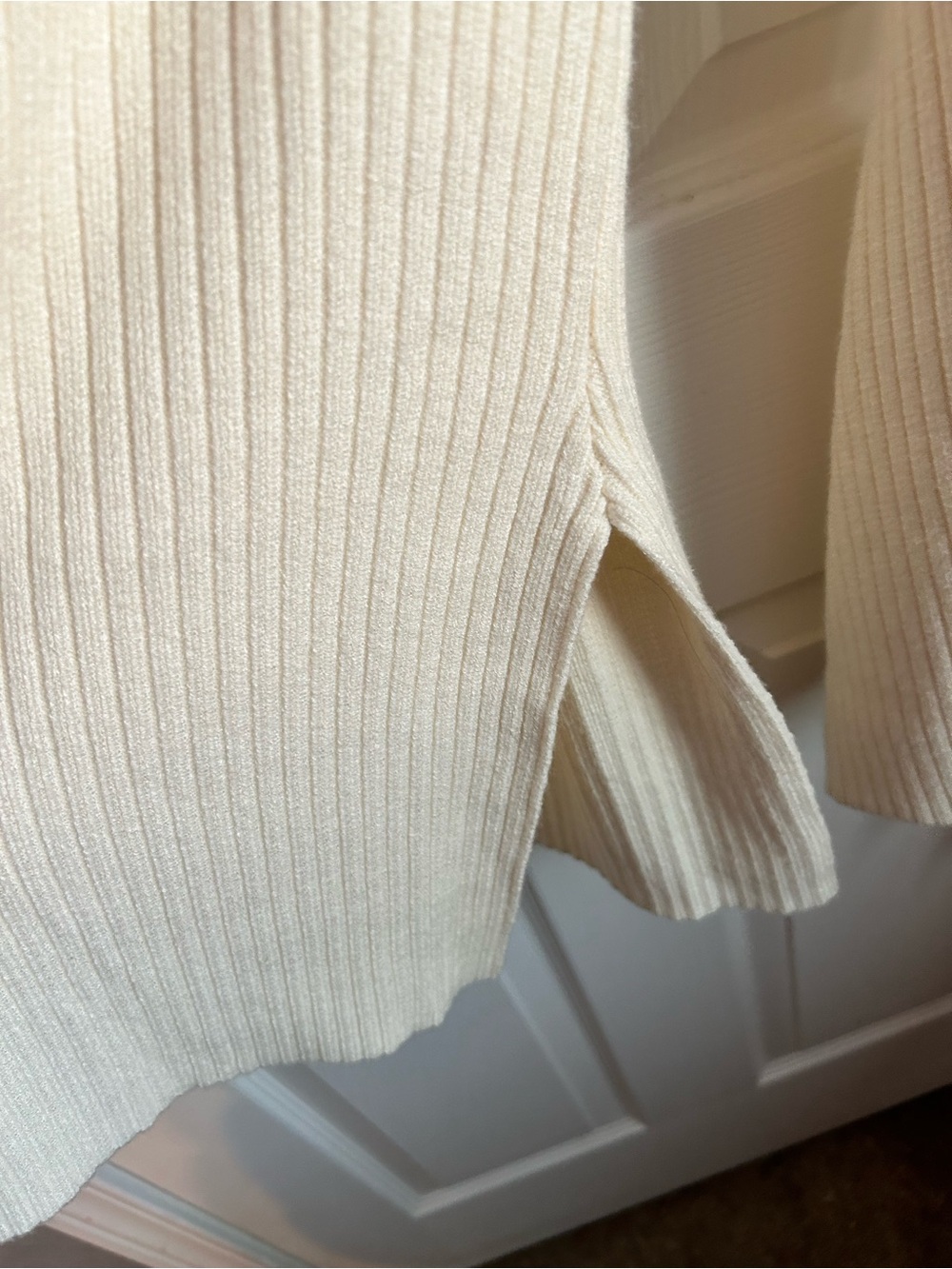 Off-Shoulder Ribbed Knit Sweater - Cream - Picture 8 of 9